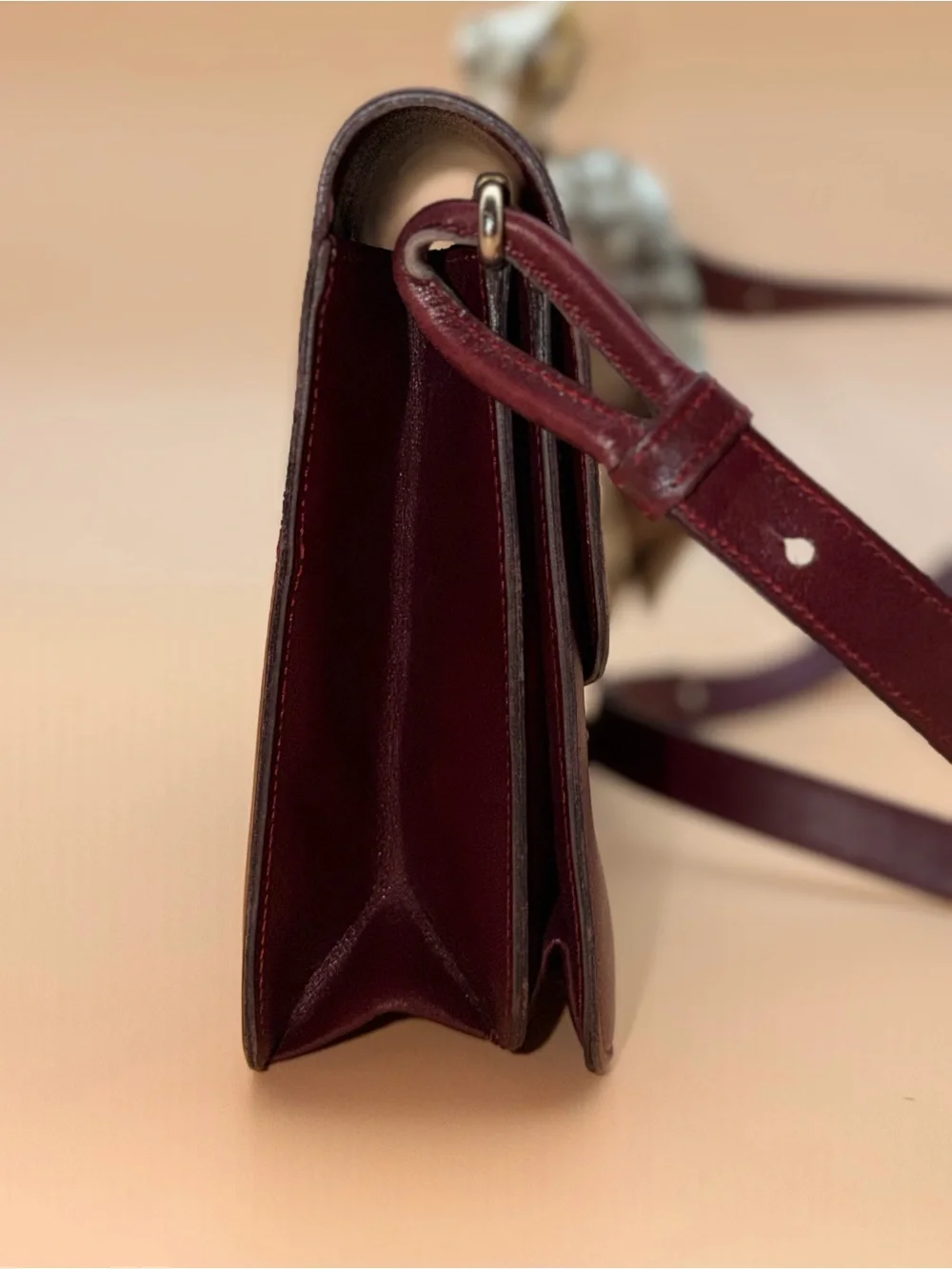 Vintage Christian Dior Burgundy Leather Medallion Flap Shoulder Bag France 🇫🇷